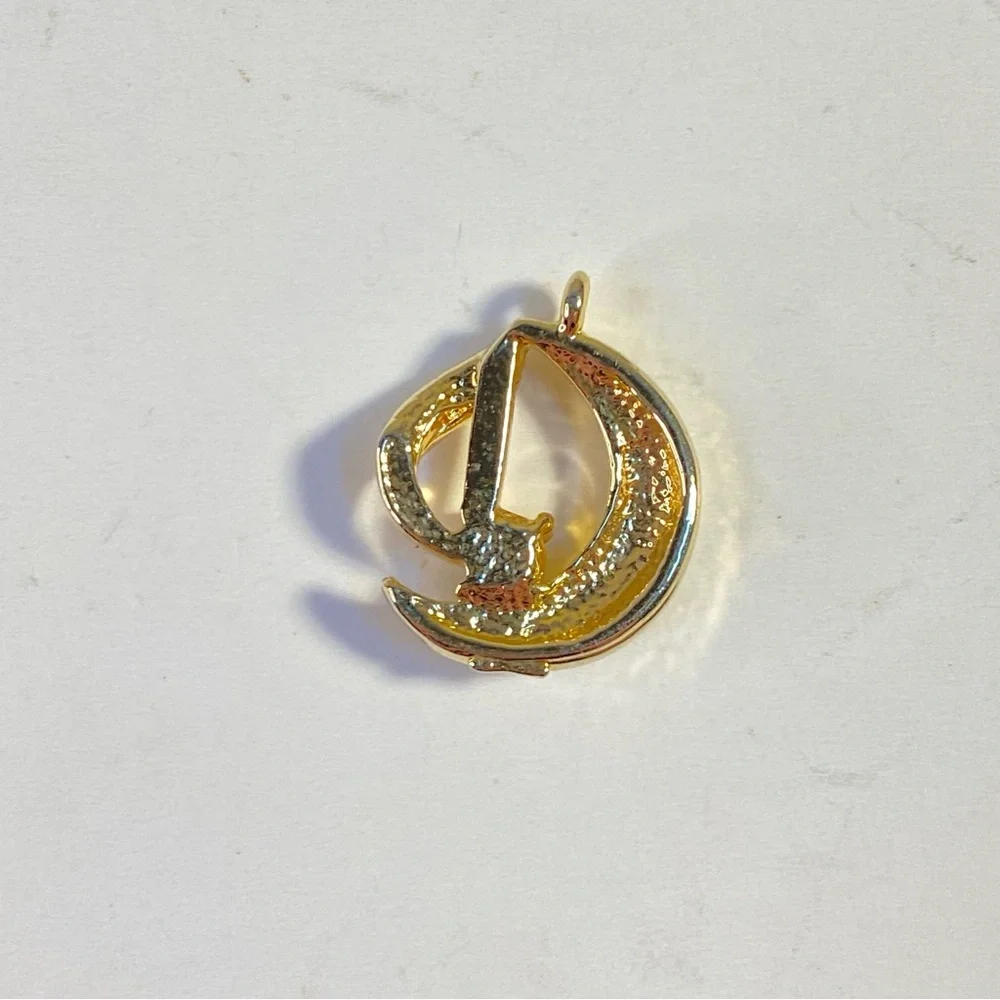 Vintage abstract gold tone pendant with rhinestone accent - Picture 2 of 6